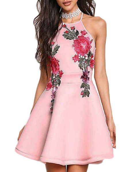 women mini halter dress floral embroidery backless sundress sleeveless elegant a-line party dresses pink summer dress 2019, Black;gray
women mini halter dress floral embroidery backless sundress sleeveless elegant a-line party dresses pink summer dress 2019, Black;gray