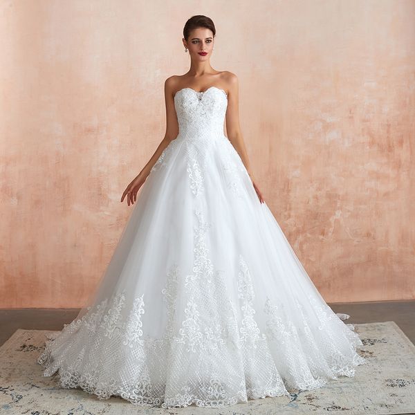 m39367 graceful strapless a-line tulle celebrity wedding dresses sparkly lace appliques inexpensive wedding gowns zipper up abiti da sposa, White
m39367 graceful strapless a-line tulle celebrity wedding dresses sparkly lace appliques inexpensive wedding gowns zipper up abiti da sposa, White