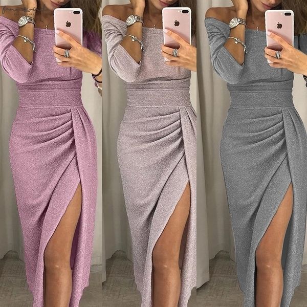 autumn party shiny bodycon dress dinner women female off shoulder twill ruched thigh slit dress plus, Black;gray
autumn party shiny bodycon dress dinner women female off shoulder twill ruched thigh slit dress plus, Black;gray