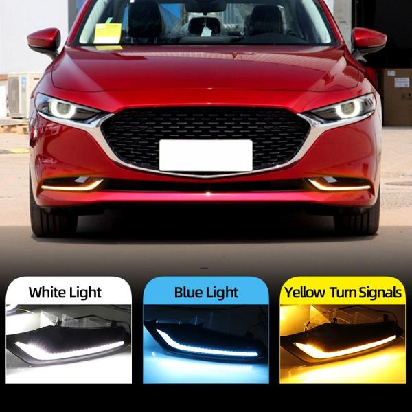 

car flashing 2pcs drl for 3 axela 2019 2020 led car driving daytime running light fog lamp with flow yellow turn signal