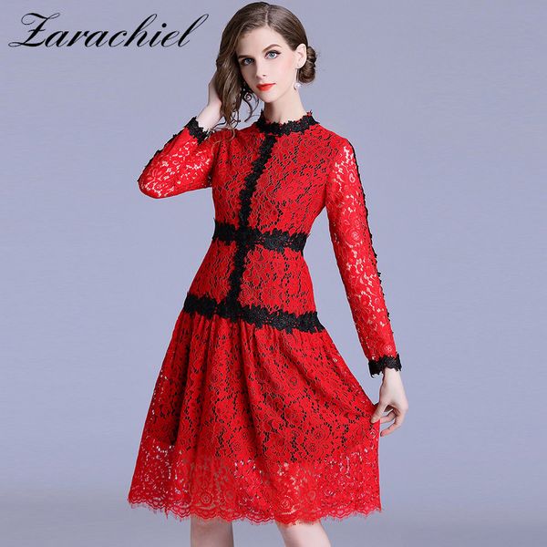 runway designer 2019 spring women's long sleeve slim hollow out vestidos lace dress patchwork flower red a line party dress, Black;gray
runway designer 2019 spring women's long sleeve slim hollow out vestidos lace dress patchwork flower red a line party dress, Black;gray