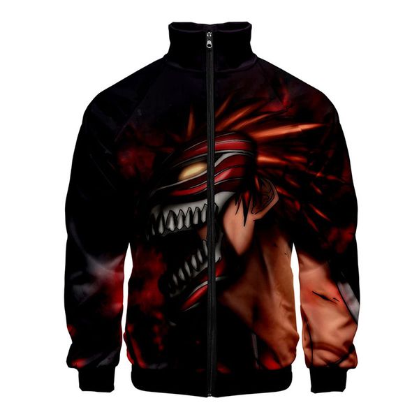 

men's hoodies & sweatshirts bleach japanese anime 3d stand collar hoodie hood men women zipper jackets long sleeve zip up, Black