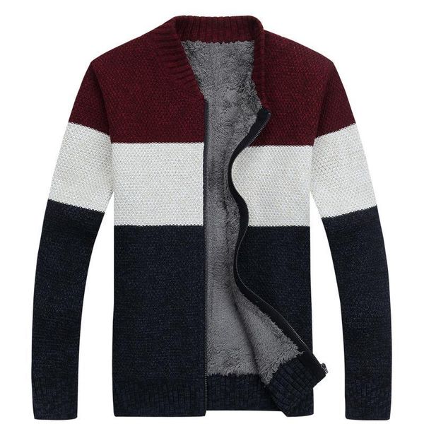 aturestory winter men's cardigan sweater striped zipper sweatercoat thicken warm knitted outwear jacket wool liner, White;black 
aturestory winter men's cardigan sweater striped zipper sweatercoat thicken warm knitted outwear jacket wool liner, White;black