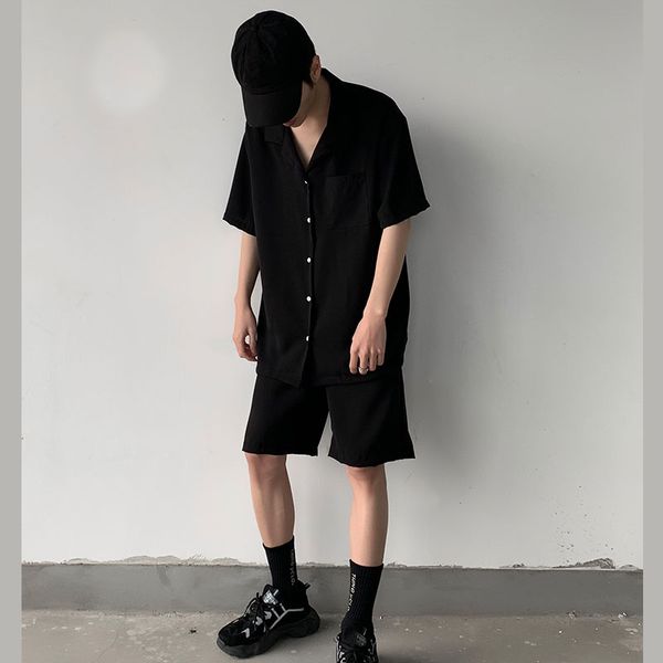 2020 summer men 2 pieces sets suits shirt shorts male vintage short sleeve loose pullover casual japan streetwear shirt, White;black
2020 summer men 2 pieces sets suits shirt shorts male vintage short sleeve loose pullover casual japan streetwear shirt, White;black