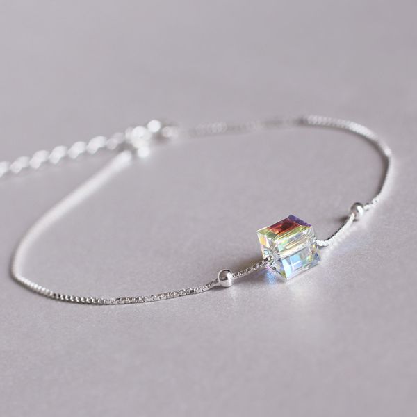 925 real sterling silver fashion square crystal bead bracelets for girls fashion korean women jewelry charm gift pulseras 2019, Black
925 real sterling silver fashion square crystal bead bracelets for girls fashion korean women jewelry charm gift pulseras 2019, Black