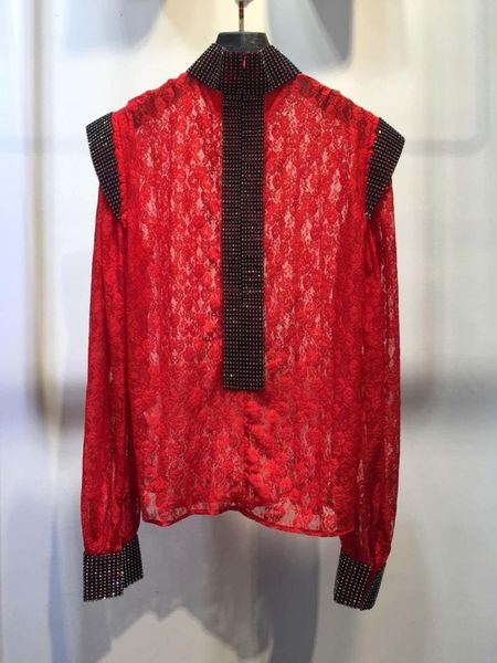 2019 spring fashion shirt women diamonds lace blouse ddxgz3 3.11, White