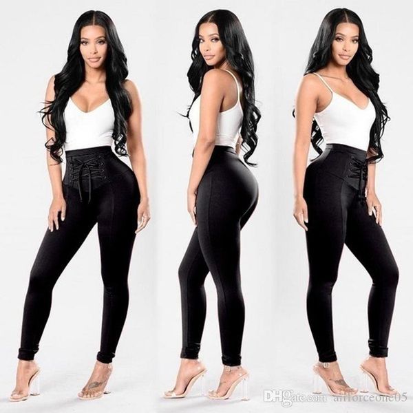women high waist pants elastic waist bandage skinny stretch long pencil pants capris trousers, Black;white
women high waist pants elastic waist bandage skinny stretch long pencil pants capris trousers, Black;white