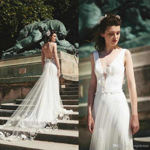 cymarine backless a line wedding dresses deep v neck sleeveless hand made flowers chiffon wedding dress sweep train robes de mariée, White
cymarine backless a line wedding dresses deep v neck sleeveless hand made flowers chiffon wedding dress sweep train robes de mariée, White