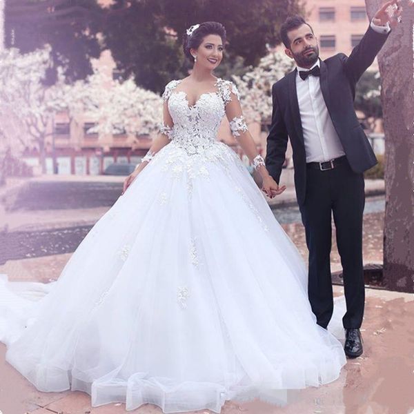 tulle white charming ball gown wedding dress long illusion sleeve lace appliques custom vestido de noiva princess plus size bridal elegant
tulle white charming ball gown wedding dress long illusion sleeve lace appliques custom vestido de noiva princess plus size bridal elegant