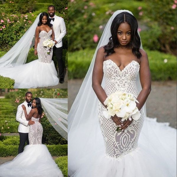 unique plus size mermaid wedding dresses south african lace sweetheart backless sweep train tulle summer bridal gowns, White
unique plus size mermaid wedding dresses south african lace sweetheart backless sweep train tulle summer bridal gowns, White