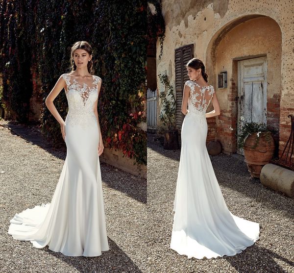 2019 simple mermaid wedding dresses sheer neck lace appliqued court train beach bridal gowns vestidos de noiva, White
2019 simple mermaid wedding dresses sheer neck lace appliqued court train beach bridal gowns vestidos de noiva, White