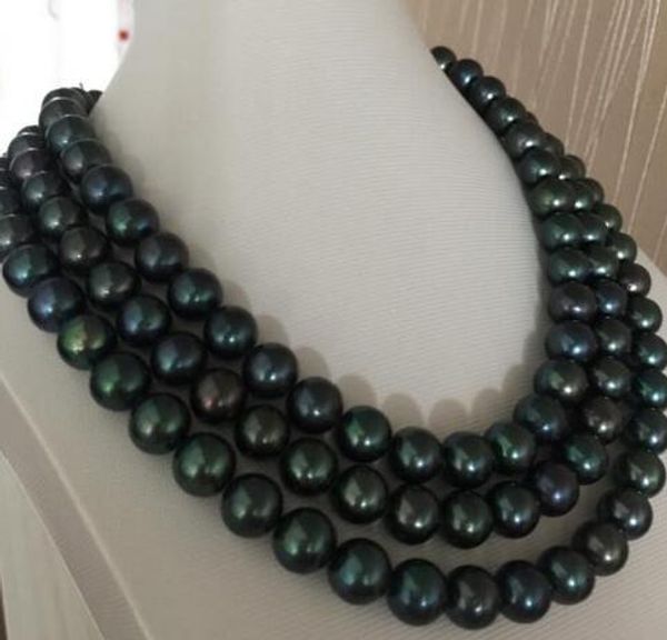 3 rows round10-11mm black green pearl necklace 18 "19" 20 ", Silver
3 rows round10-11mm black green pearl necklace 18 "19" 20 ", Silver