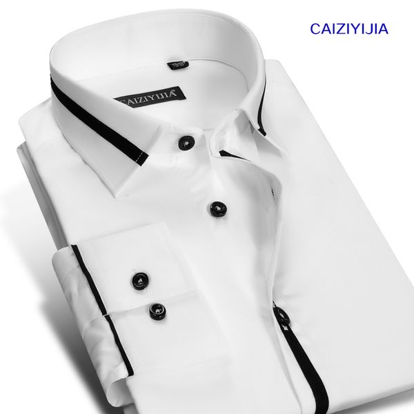 men's long sleeve white dress shirts contrast placket with black piping easy care fine pure cotton slim fit work formal shirt, White;black
men's long sleeve white dress shirts contrast placket with black piping easy care fine pure cotton slim fit work formal shirt, White;black
