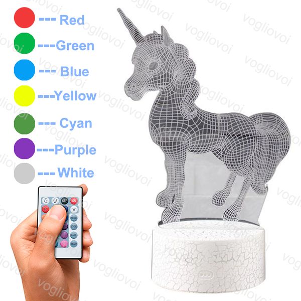 Night Lights Creative Cartoon Unicorn 3d Acrylic Crack Base With Remote / Touch Control Colorful For Bedroom Livingroom Dhl