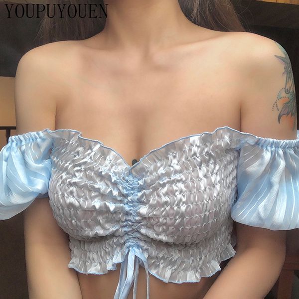 ruffle puffy sleeve ruched blouse crop transparent club women shirts 2020 summer see through short off shoulder, White
ruffle puffy sleeve ruched blouse crop transparent club women shirts 2020 summer see through short off shoulder, White