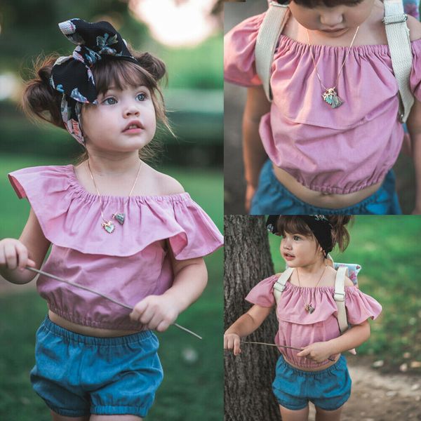 2pcs newborn baby girls off shoulder shorts pants summer clothes outfit, White 
2pcs newborn baby girls off shoulder shorts pants summer clothes outfit, White