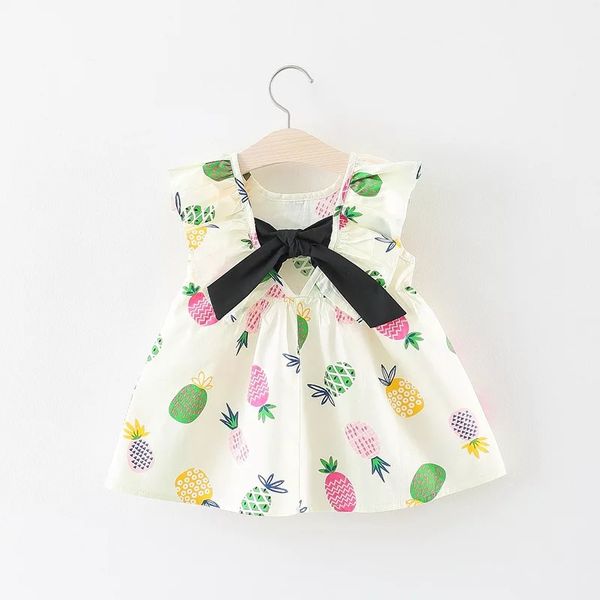 2019 summer baby girls dresses cotton print pineapple bow dress baby princess dress baby girl clothes infant toddler costume, Red;yellow