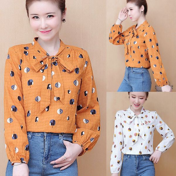 fashion women's shirt casual long sleeve printed button bow collar office large size casual ladies shirt#g3, White
fashion women's shirt casual long sleeve printed button bow collar office large size casual ladies shirt#g3, White