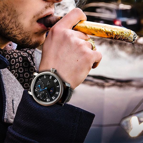 hand winding men's watch pvd case blue hands white dial black leather band mens mechanical hand wind watches gift for men, Slivery;brown
hand winding men's watch pvd case blue hands white dial black leather band mens mechanical hand wind watches gift for men, Slivery;brown