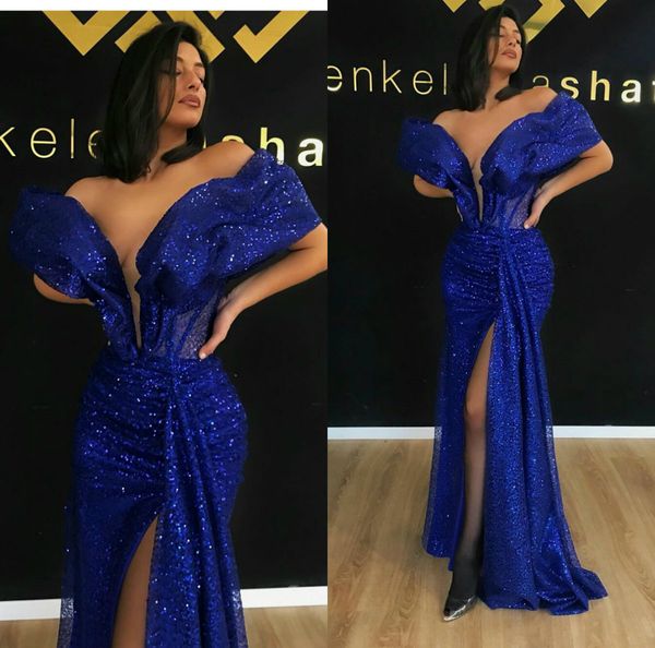 royal blue prom dresses off the shoulder high split bling evening dress cocktail party gowns sweep train formal occasion wear, Black
royal blue prom dresses off the shoulder high split bling evening dress cocktail party gowns sweep train formal occasion wear, Black