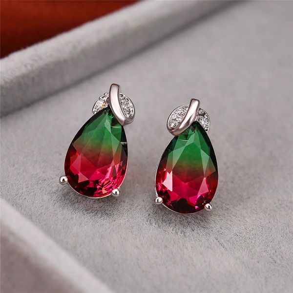 cute female red green crystal earrings charm rose gold silver stud earrings for women vintage rainbow wedding, Golden;silver
cute female red green crystal earrings charm rose gold silver stud earrings for women vintage rainbow wedding, Golden;silver