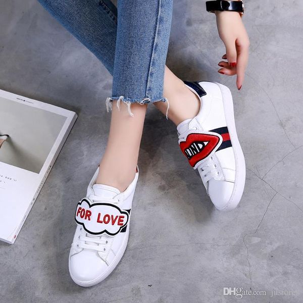 2018 with box fashion woman casual shoes valentines day blind for love ace embroidered sneaker italain luxury shoe man designer shoe, Black