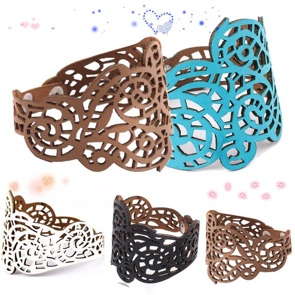new style vintage women bracelets punk style hollow out flower wide bangle cuff leather bracelet exquisite jewelry wristband, Black
new style vintage women bracelets punk style hollow out flower wide bangle cuff leather bracelet exquisite jewelry wristband, Black