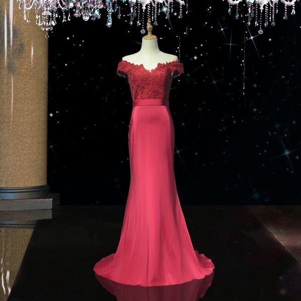 beaded satin mermaid evening dresses with lace appliques 2019 off shoulder long prom dress vestidos de fiesta, Black;red
beaded satin mermaid evening dresses with lace appliques 2019 off shoulder long prom dress vestidos de fiesta, Black;red