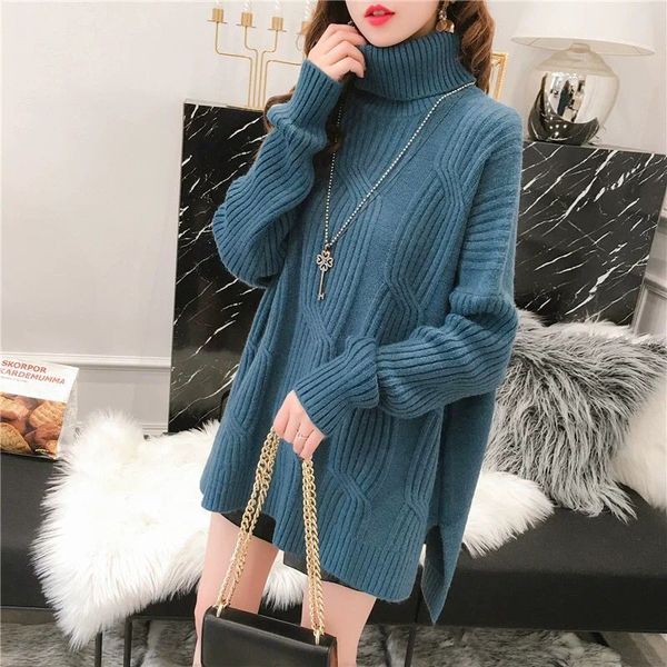 2020 autumn winter new long solid colors long sweater knit fluorescent high collar loose pullover vintage sweater female a128, White;black
2020 autumn winter new long solid colors long sweater knit fluorescent high collar loose pullover vintage sweater female a128, White;black