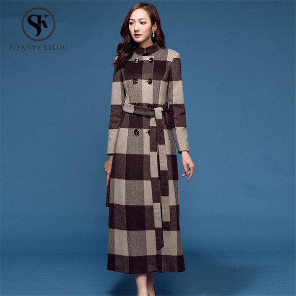 winter plaid wool coat women vintage double breasted belt wool blends coat womens slim elegant long coats thick warm overcoat, Black
winter plaid wool coat women vintage double breasted belt wool blends coat womens slim elegant long coats thick warm overcoat, Black