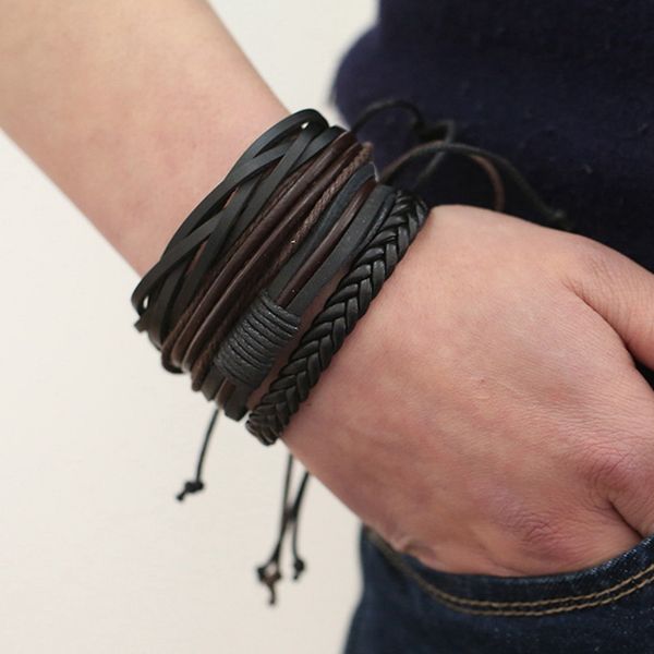 charm bracelets 4pcs/set ethnic men boys leather multi-layer bracelet woven bangles vintage male birthday gift jewelry wristband, Golden;silver
charm bracelets 4pcs/set ethnic men boys leather multi-layer bracelet woven bangles vintage male birthday gift jewelry wristband, Golden;silver