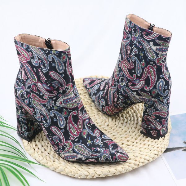 womens retro flower printing embroidery pointed toe chunky heel shoes boots vintage ladies multicolor pattern zipper ankle boots, Black
womens retro flower printing embroidery pointed toe chunky heel shoes boots vintage ladies multicolor pattern zipper ankle boots, Black