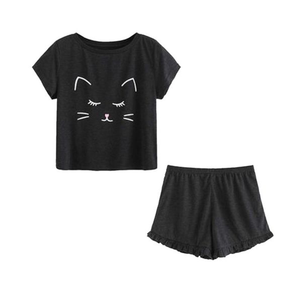 new women summer sleepwear nightwear suit casual sleepwear pajamas set short sleeve nighties and shorts lounge sleep suit, Black;red
new women summer sleepwear nightwear suit casual sleepwear pajamas set short sleeve nighties and shorts lounge sleep suit, Black;red