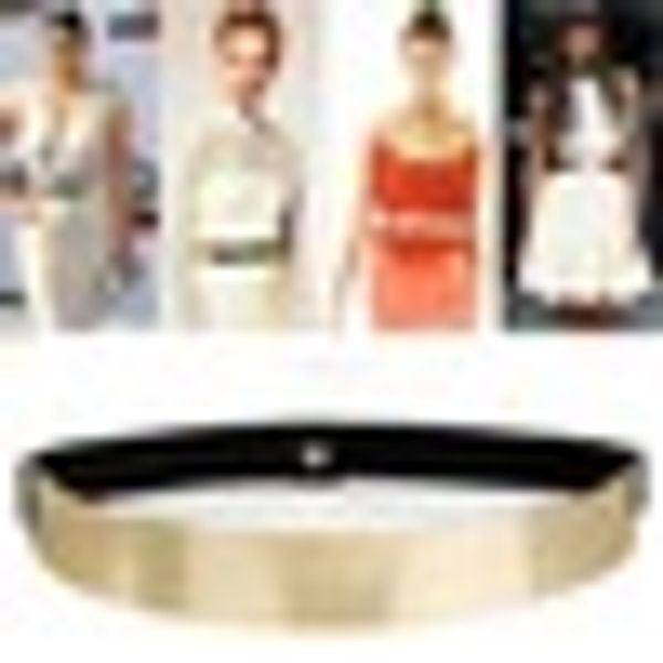 women elastic metal waist belt metallic bling gold plate slim simple band fashion, Black;brown
women elastic metal waist belt metallic bling gold plate slim simple band fashion, Black;brown
