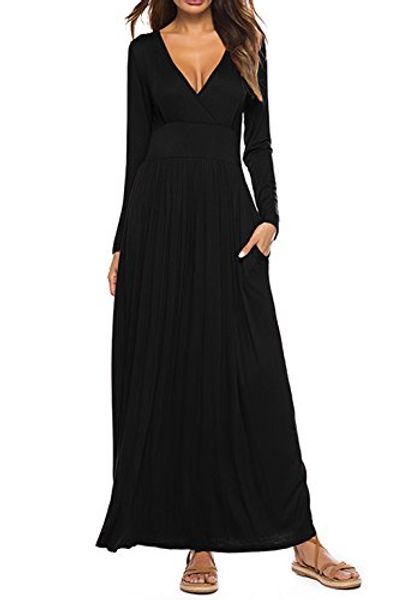 pamee women v neck high waist long sleeves pocket loose plain maxi dress, Black;gray
pamee women v neck high waist long sleeves pocket loose plain maxi dress, Black;gray