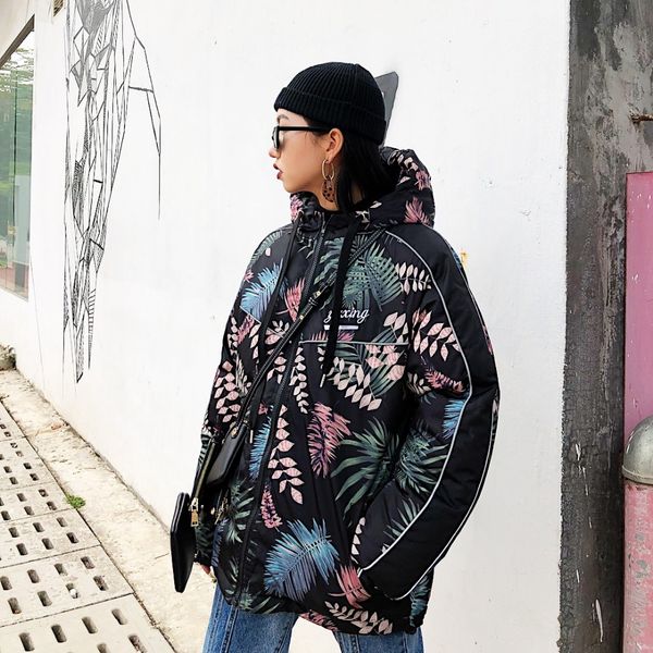 2018 new style strange girl printed with plant leaf patterns hoohed thickening and warm cotton-padded winter parkas coats, Black
2018 new style strange girl printed with plant leaf patterns hoohed thickening and warm cotton-padded winter parkas coats, Black