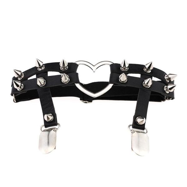 women faux leather punk rivet stud leg harness garter belt heart gothic thigh ring adjustable suspenders with 2 metal clips, Black;white
women faux leather punk rivet stud leg harness garter belt heart gothic thigh ring adjustable suspenders with 2 metal clips, Black;white