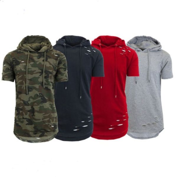 2019 New Style Mens Hip-hop Hooded Hoodies Hollow Short Sleeve Summer Fashion Casual Tops Tees Camo Shirt Hoodie Plus Size Men's Hoodies & S