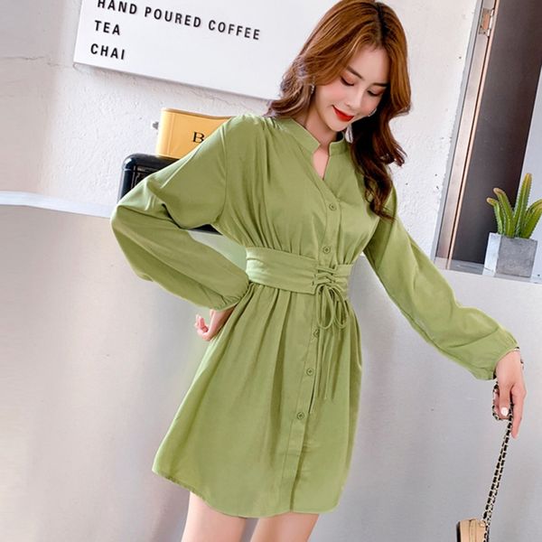 women long sleeve high waist lace-up dress ladies slimming avocado green mini dress for women, Black;gray
women long sleeve high waist lace-up dress ladies slimming avocado green mini dress for women, Black;gray