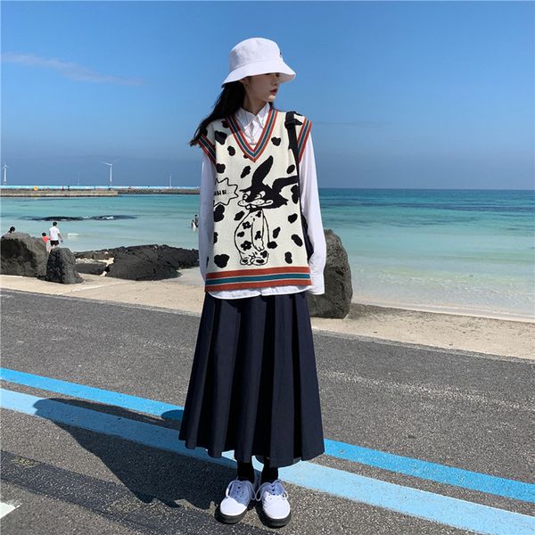 women's sweaters strange taste girl color contrast v-neck vest sweater women wear spring and autumn outside loose wool knitted, White;black
women's sweaters strange taste girl color contrast v-neck vest sweater women wear spring and autumn outside loose wool knitted, White;black