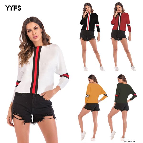 womens designer sweater bat sleeve striped color matching sweater word collar short 2l0, White;black
womens designer sweater bat sleeve striped color matching sweater word collar short 2l0, White;black