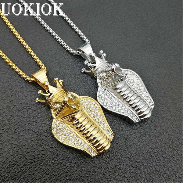 hip hop iced out crown cobra pendant necklace for men gold color stainless steel egyptian jewelry male gift, Silver
hip hop iced out crown cobra pendant necklace for men gold color stainless steel egyptian jewelry male gift, Silver