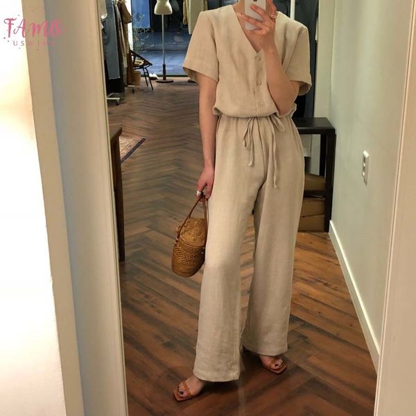 rompers womens jumpsuit summer short sleeve cotton linen loose janpan korean style wide leg long pants casual overall female, Black;white
rompers womens jumpsuit summer short sleeve cotton linen loose janpan korean style wide leg long pants casual overall female, Black;white