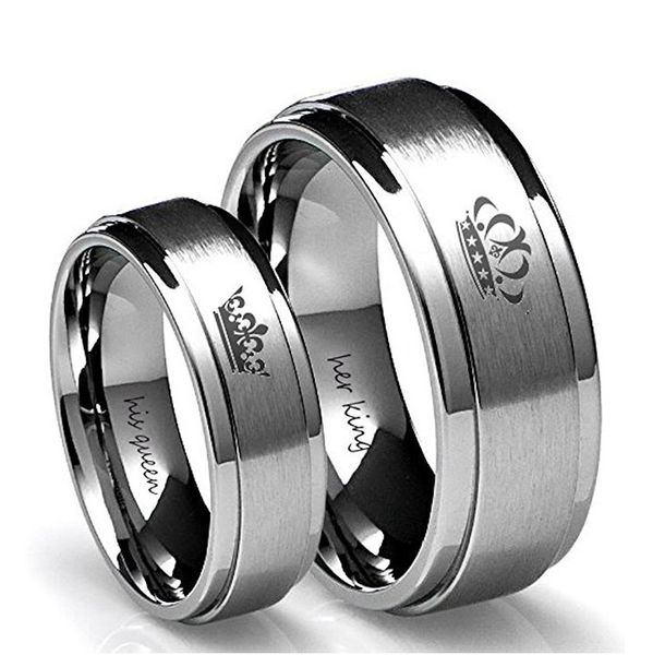 jg1 6mm ip black plated color 316l stainless steel his queen and her king couple rings for lovers k3492, Silver
jg1 6mm ip black plated color 316l stainless steel his queen and her king couple rings for lovers k3492, Silver