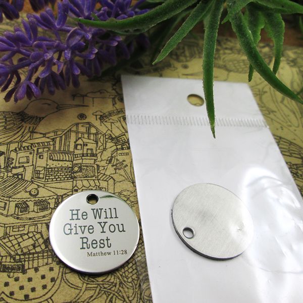 40pcs--"he will give you rest matthew 11 28"stainless steel charms more style for choosing diy charms pendants for necklace, Bronze;silver
40pcs--"he will give you rest matthew 11 28"stainless steel charms more style for choosing diy charms pendants for necklace, Bronze;silver