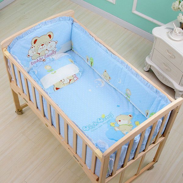 5pcs 120*65cm Cotton Baby Crib Bedding Sets With Bumper Mattress Cushion Pillow Baby Items Bassinet Mattress Crib Set