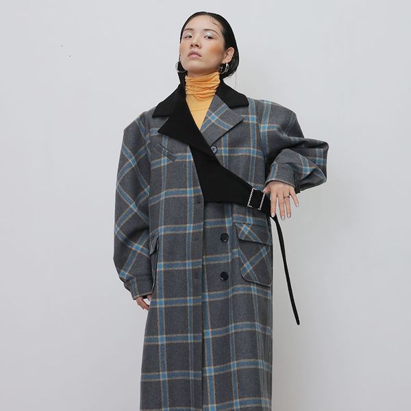 plaid long blends women false two piece pocket 2019 winter single breast turn down collar wide waist casual coat gcc2855, Black
plaid long blends women false two piece pocket 2019 winter single breast turn down collar wide waist casual coat gcc2855, Black