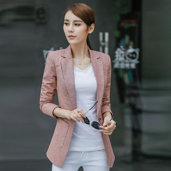 

ladies blazer feminino plus size 4xl formal jacket women's white blaser rosa female blue women suit office ladies cotton linen, White;black