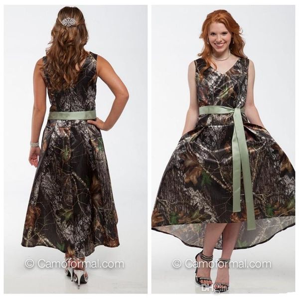2020 v-neck full camo high low short bridesmaid dresses with ribbon vestidos de maid of honor guest formal dress vestidos de bridesmaids, White;pink 
2020 v-neck full camo high low short bridesmaid dresses with ribbon vestidos de maid of honor guest formal dress vestidos de bridesmaids, White;pink