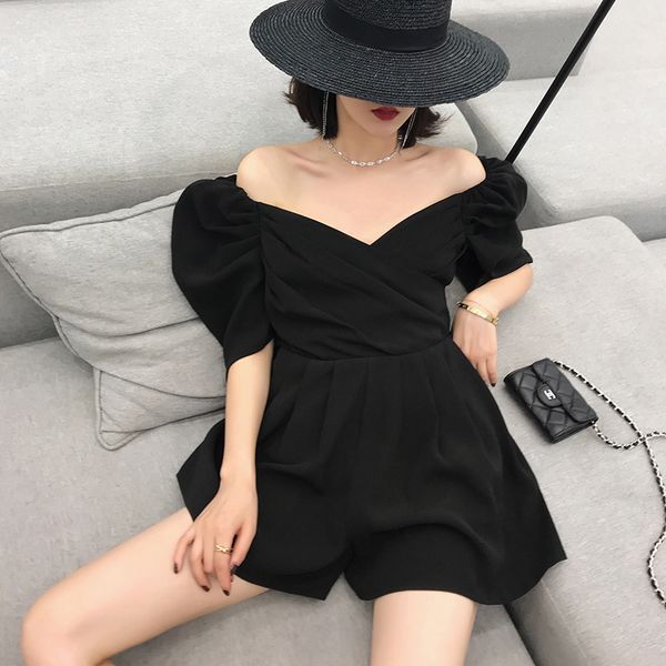 slash neck strapless playsuits 2020 summer short sleeve rompers korean solid high waist wide leg jumpsuits, Black;white
slash neck strapless playsuits 2020 summer short sleeve rompers korean solid high waist wide leg jumpsuits, Black;white